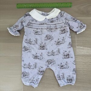 Janie and Jack Purple and White Kitten print Footies One Piece (0-3 months)